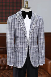 Generous Gray Plaid Notched Lapel Men's Prom Suit