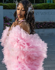 Girly Long Pink Sweetheart Sleeveless Mermaid Sequined Prom Dress with Rhinestones and Detachable Train