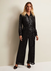 Glamorous Black Long Sleeves Belt Customizable Jump Suit