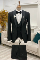 Glamorous Black Shawl Lapel Three-Piece Wedding Ensemble