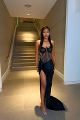 Glamorous Black Sleeveless Tight Mermaid Formal Dress With Split