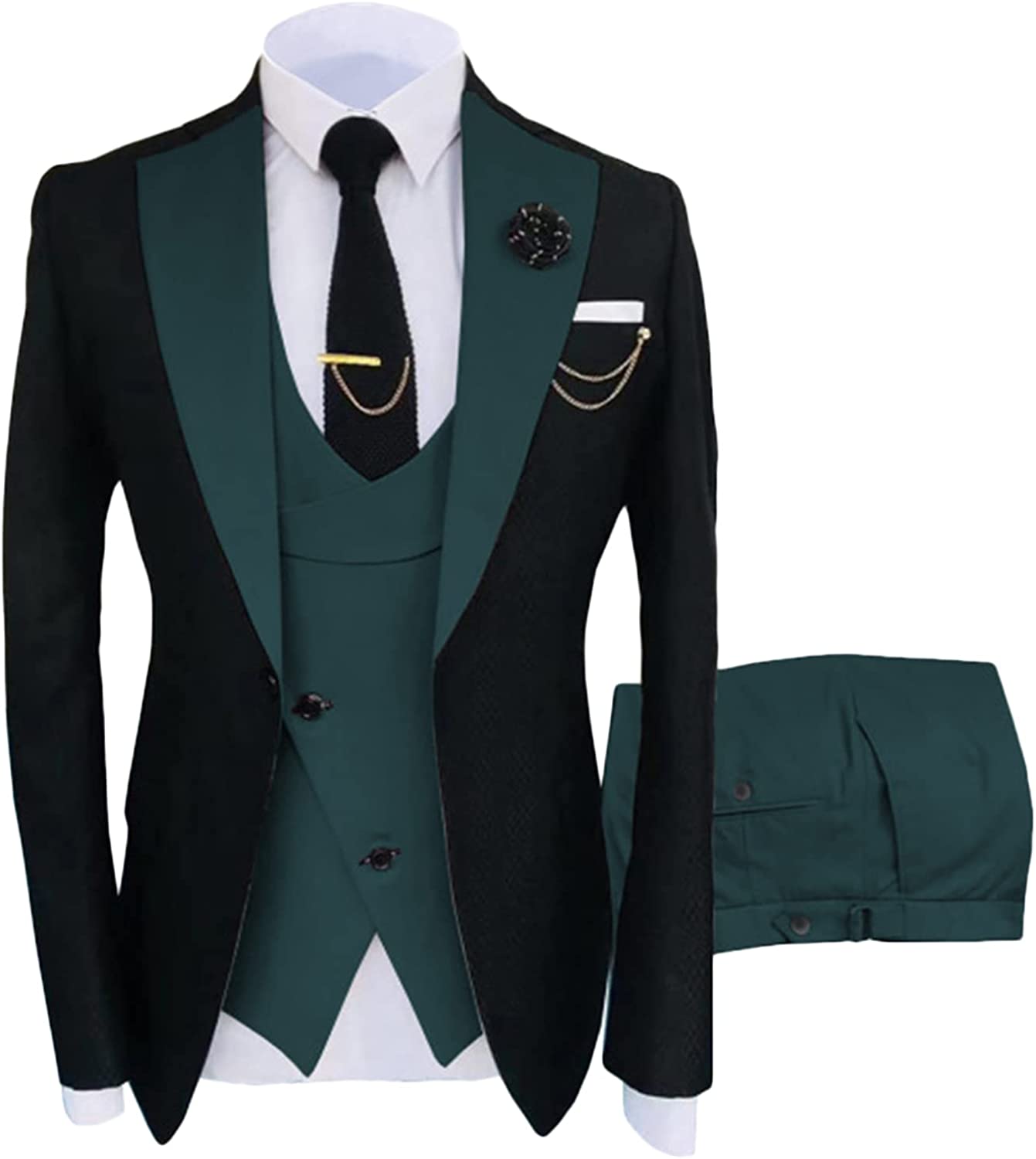 Glamorous Emerald Green Shawl Lapel Three-Piece Prom Ensemble