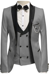 Glamorous Gray Three-Piece Peaked Lapel Prom Suit