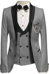 Glamorous Gray Three-Piece Peaked Lapel Prom Suit