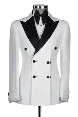 Glamorous Ivory Double Breasted Prom Ensemble With Black Peaked Lapel