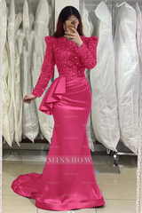 Glamorous Lavender Long Mermaid High Neck Beading Prom Dress With Long Sleeves