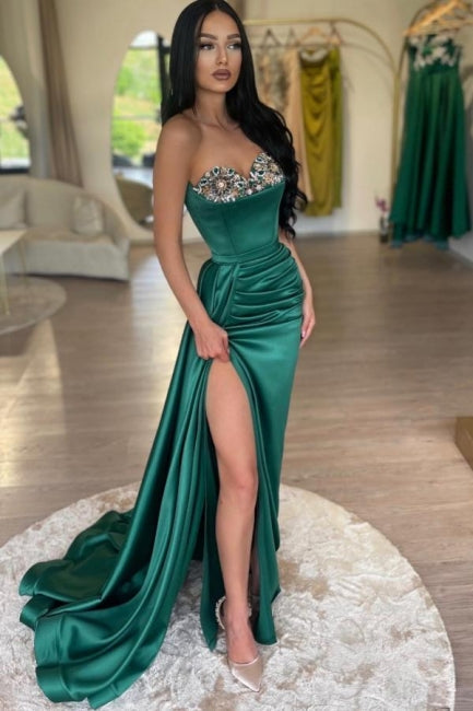 Green Silk Prom Dress With Slit Emerald Green Prom Jade Formal