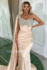 Glamorous Long Mermaid One Shoulder Beading Sleeveless Designer Prom Evening Dresses