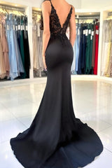 Glamorous Long Mermaid V-neck Spaghetti Straps Lace Prom Evening Dresses with Slit