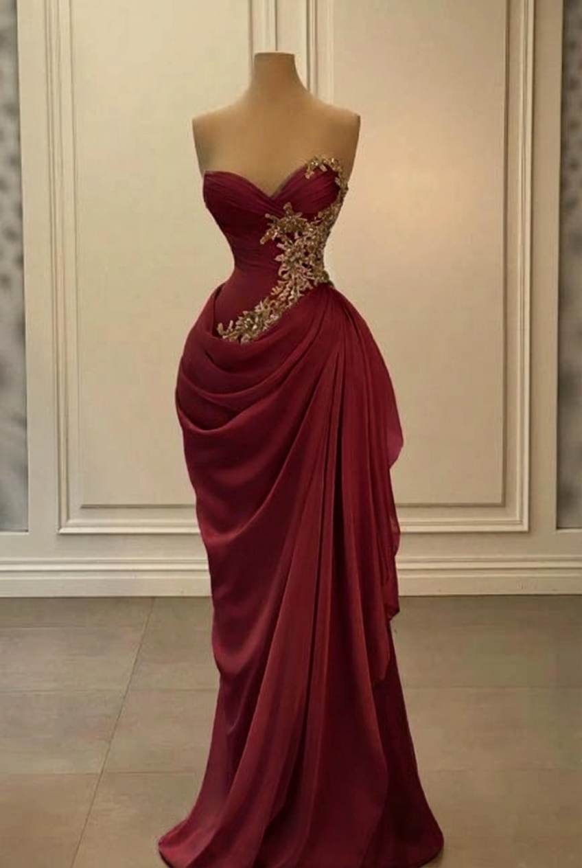 Glamorous Long Peach Strapless Sweetheart Satin Chiffon Sleeveless Prom Evening Dresses with Beads