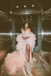 Glamorous Long Pink Sweetheart Sleeveless Mermaid Prom Dress with Slit and Detachable Train