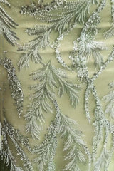 Glamorous Long Sage V-neck Mermaid Lace Beading Evening Dress