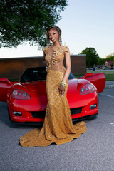 Glamorous Long Yellow Mermaid Sequined Beaded Sleeveless Prom Dress