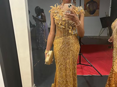 Glamorous Long Yellow Mermaid Sequined Beaded Sleeveless Prom Dress