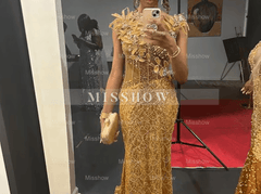 Glamorous Long Yellow Mermaid Sequined Beaded Sleeveless Prom Dress