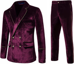 Glamorous Merlot Notched Lapel Double-Breasted Velvet Prom Outfit