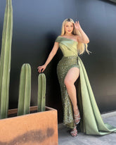 Glamorous One-Shoulder Sleeveless Long Split Formal Dress With Ruffles And Sequins Beadings