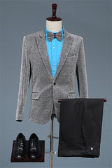 Glamorous Silver Peaked Lapel Two-Piece Sequined Prom Suit