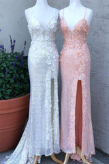 Glamorous Spaghetti Strap Mermaid Formal Dress With Appliques Split