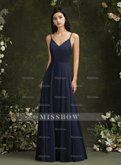 Glamorous Spaghetti Strapes A Line Long Satin Floor Length Dress