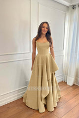 Glamorous Strapless Sleeveless Long Formal Dress With Pleated