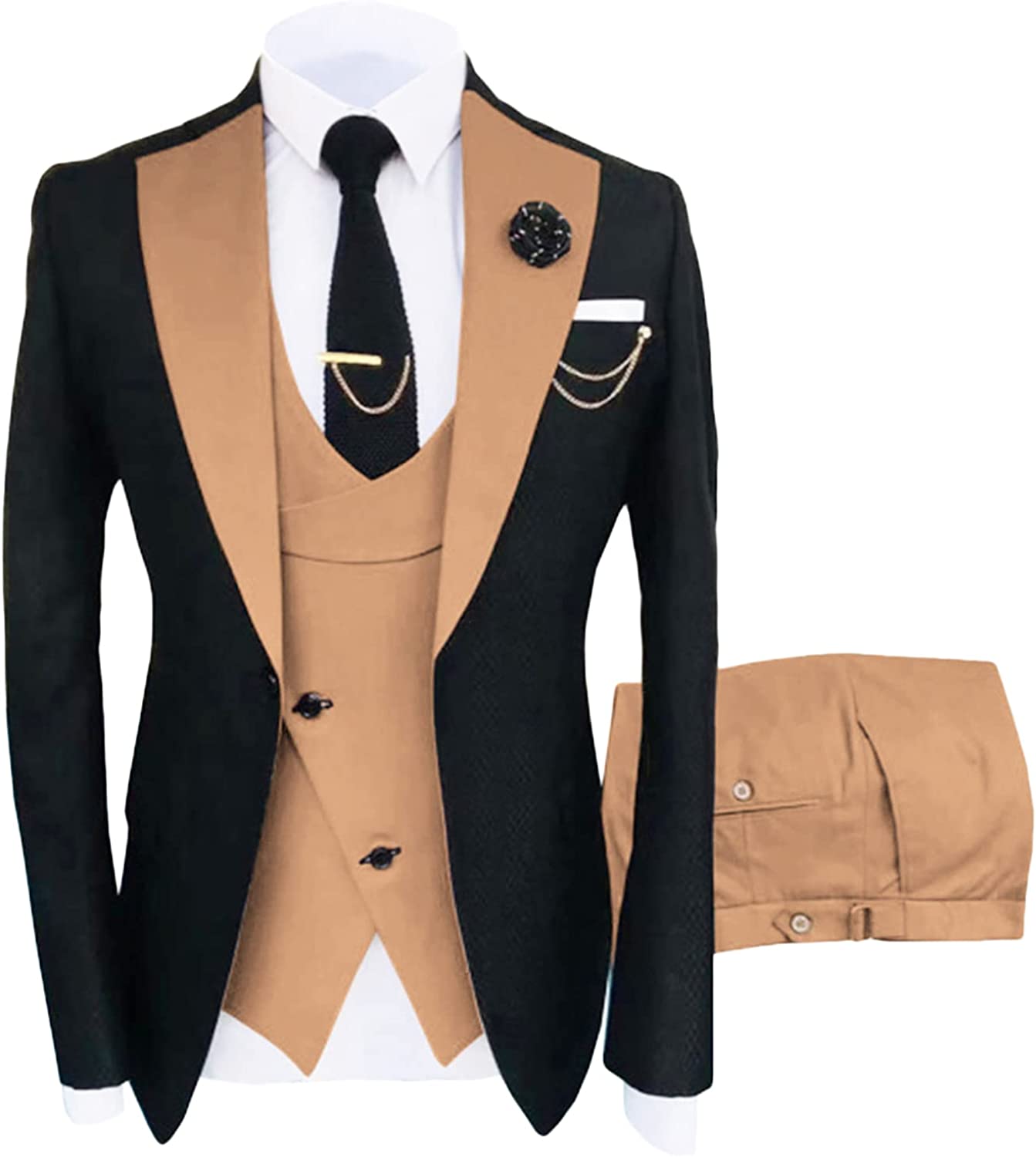 Glamorous Tan Shawl Lapel Three-Piece Prom Attire for Men