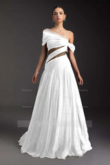 Glamorous Tulle One Shoulder Sleeveless Long Formal Dress With Pleated