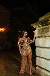 Gold sweetheart front-split mermaid prom dress