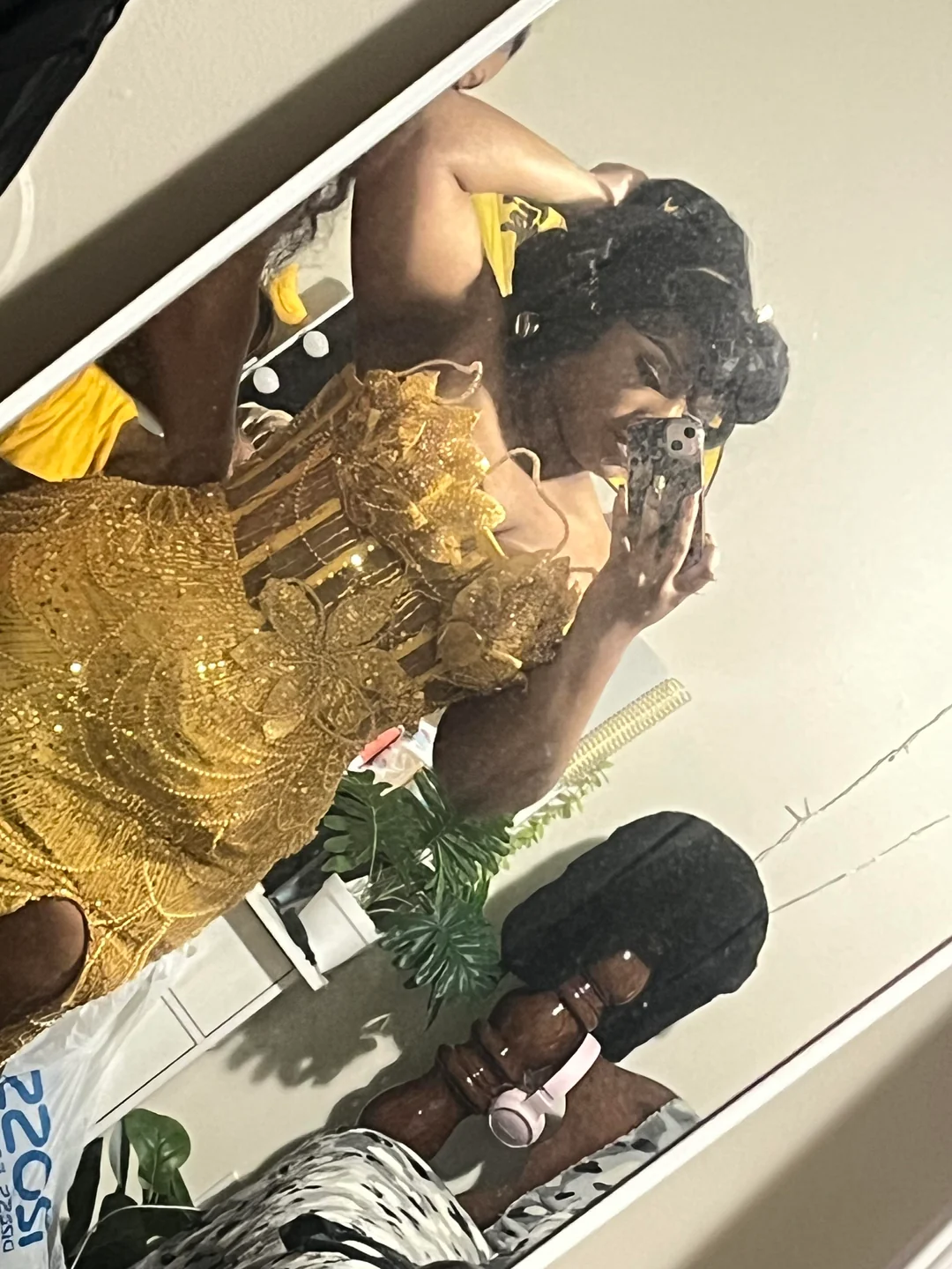 Gold Mermaid Prom Dress Strapless Sweetheart 3D Floral Leaf Beaded Chain Fringe Sheer Mesh High Slit Luxury Evening Gown with Court Train