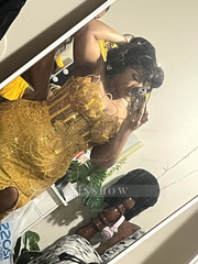 Gold Mermaid Prom Dress Strapless Sweetheart 3D Floral Leaf Beaded Chain Fringe Sheer Mesh High Slit Luxury Evening Gown with Court Train