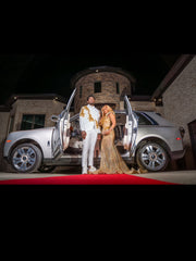 Gold Sequin Mermaid Prom Dress Deep V Neck 3D Floral Leaf Beaded Crystal Chain Fringe Luxury Evening Gown with Sweep Train