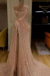 Champagne sweetheart sequin mermaid evening dress
