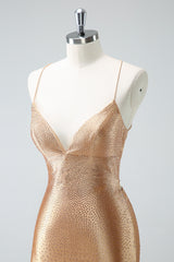 Golden Spaghetti Straps Beaded Bodycon Short Homecoming Dress