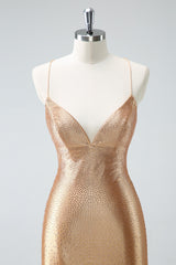 Golden Spaghetti Straps Beaded Bodycon Short Homecoming Dress