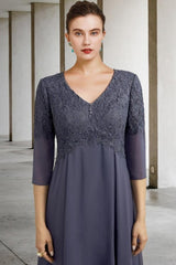 Gorgeous A-Line Mother of The Bride Dress Lace V-Neck 3/4 Sleeve Bridesmaid Dresses With Appliques