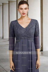 Gorgeous A-Line Mother of The Bride Dress Lace V-Neck 3/4 Sleeve Bridesmaid Dresses With Appliques