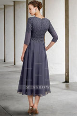 Gorgeous A-Line Mother of The Bride Dress Lace V-Neck 3/4 Sleeve Bridesmaid Dresses With Appliques