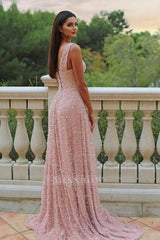 Gorgeous A-Line Satin One Shoulder Sleeveless Pink Prom Evening Dresses With Split Front