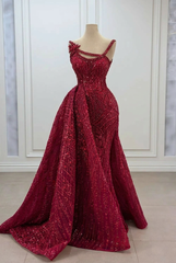 Gorgeous Asymmetrical Mermaid Strapless Sleeveless Beaded Panel Train Long Tulle Prom Dresses With Rhinestone