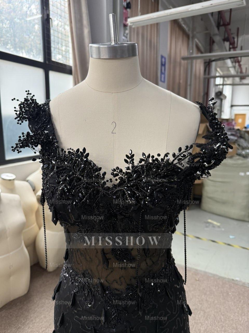 Gorgeous Black Mermaid Sleeveless Lace Beaded Long Prom Dress