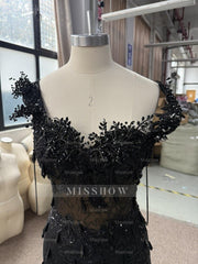 Gorgeous Black Mermaid Sleeveless Lace Beaded Long Prom Dress