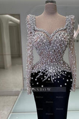 Gorgeous Black Sweetheart Mermaid Beaded Sequined Long Sleeve Evening Dresses With Pearls