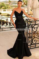 Gorgeous Column Satin Sweetheart Sleeveless Black Prom Evening Dresses