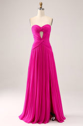 Gorgeous Fuchsia Strapless Cut Out Draped Pleated Formal Dress
