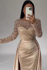 Gorgeous Long A-line Beading Sequined Prom Evening Dresses with Long Sleeves