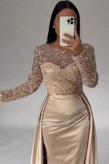 Gorgeous Long A-line Beading Sequined Prom Evening Dresses with Long Sleeves