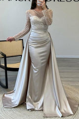 Gorgeous Long A-line Beading Sequined Prom Evening Dresses with Long Sleeves