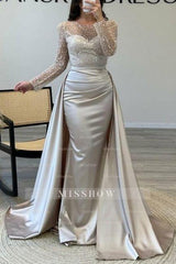Gorgeous Long A-line Beading Sequined Prom Evening Dresses with Long Sleeves