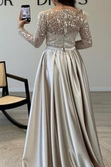 Gorgeous Long A-line Beading Sequined Prom Evening Dresses with Long Sleeves