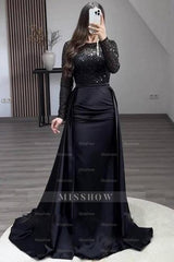 Gorgeous Long A-line Beading Sequined Prom Evening Dresses with Long Sleeves